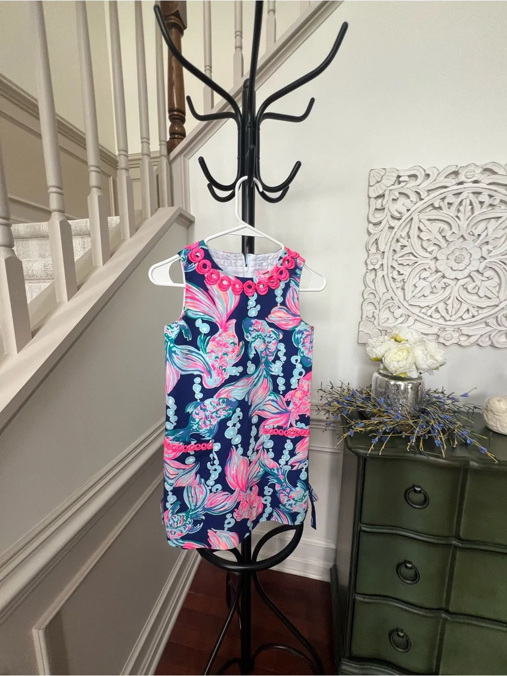 Lilly Pulitzer Navy Tank Dress with Pink & Aqua Floral Trim